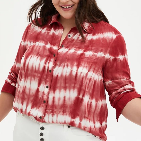 torrid Tops - Torrid 2X Shirt Red/White Tie Dye Button Up Front Twill Top Plus Size Blouse NWT